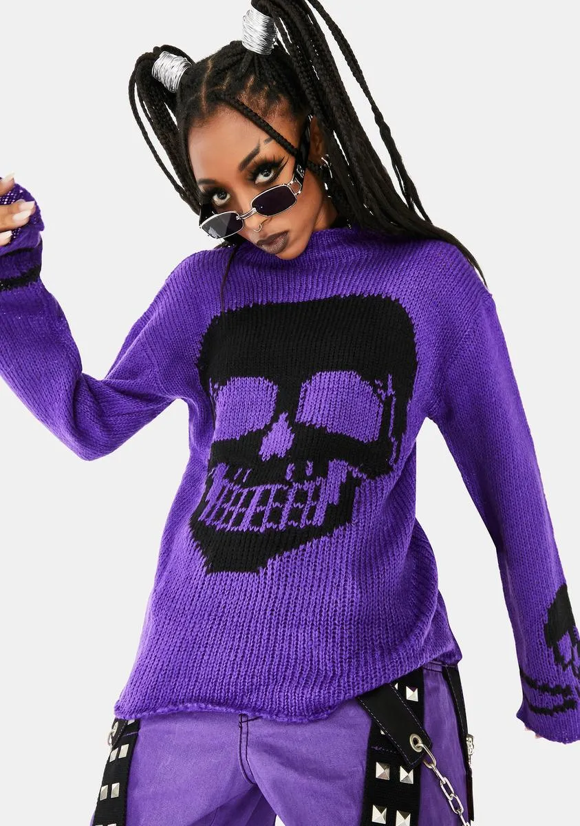 Purple Knit Skull Sweater sold by Dolls Kill product image thumbnail 2