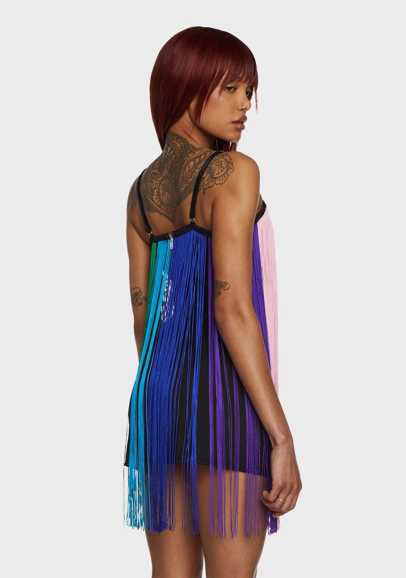Technicolor Trip Fringe Mini Dress sold by Dolls Kill product image thumbnail 4