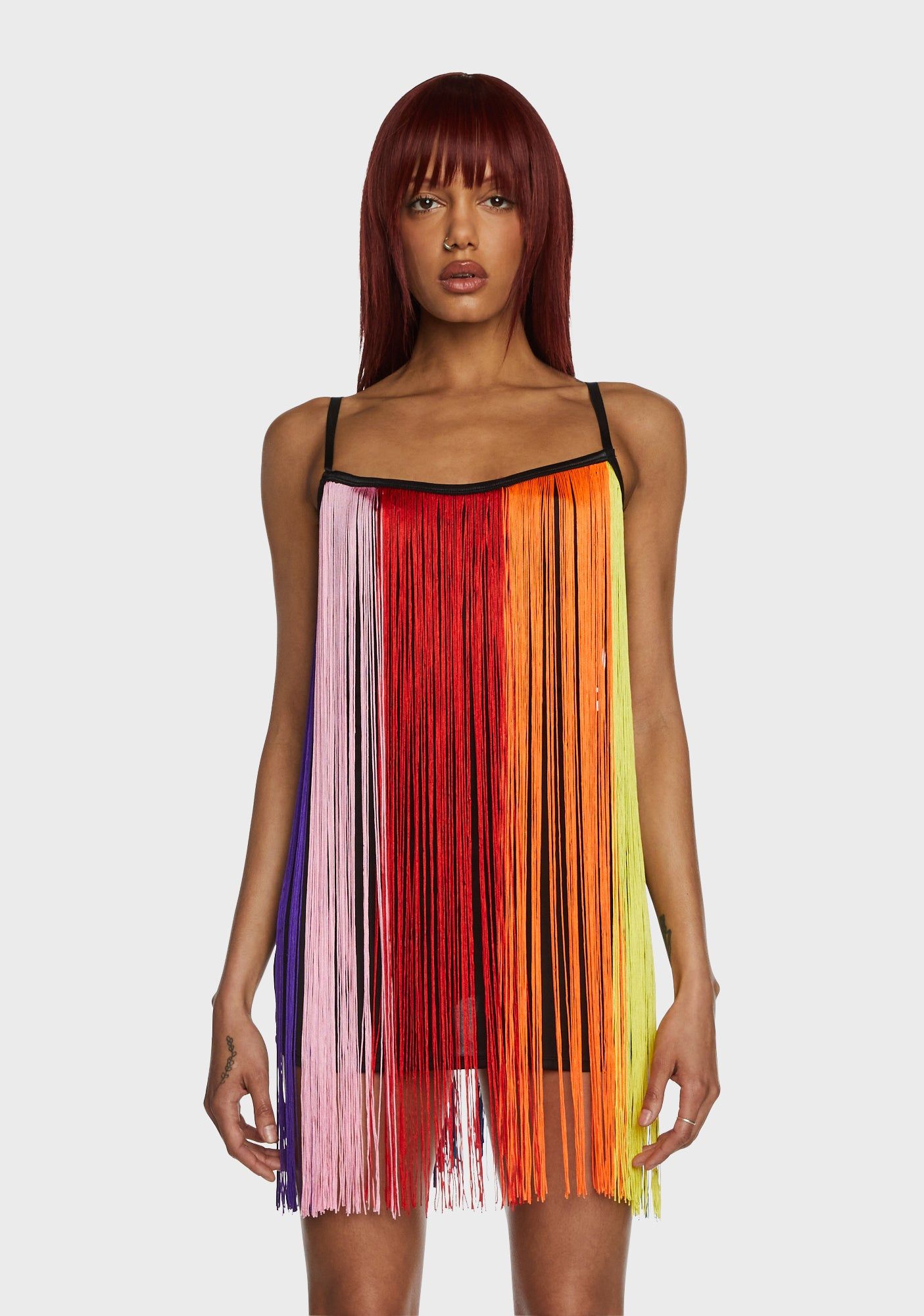 Technicolor Trip Fringe Mini Dress sold by Dolls Kill