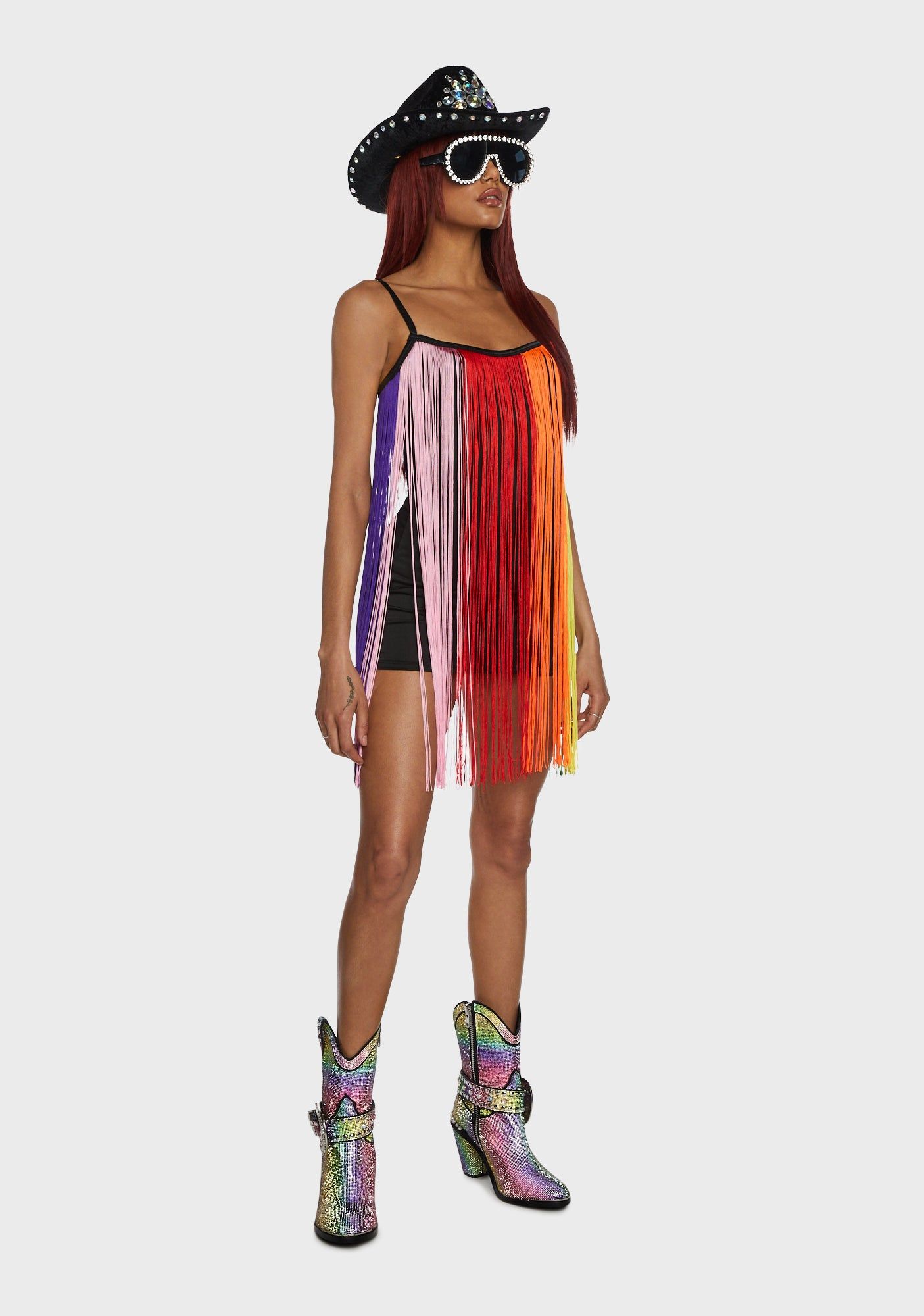 Technicolor Trip Fringe Mini Dress sold by Dolls Kill product image thumbnail 5