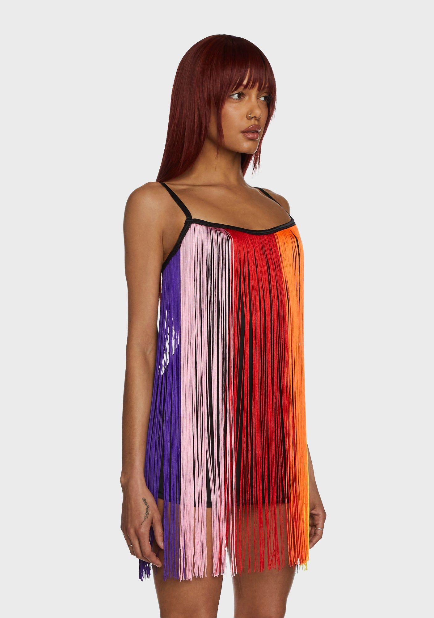 Technicolor Trip Fringe Mini Dress sold by Dolls Kill product image thumbnail 3