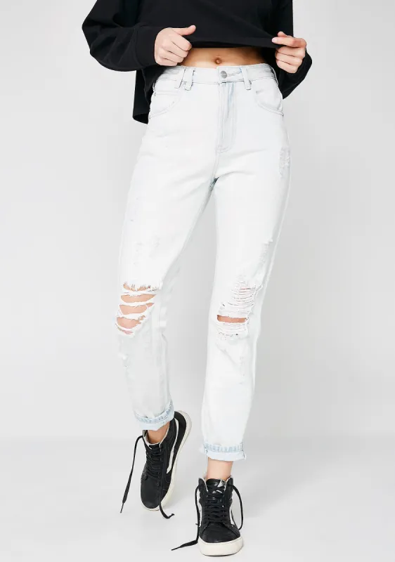 Elaine Stone Age Blue Trashed Jeans sold by Dolls Kill