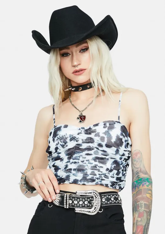 Leopard Popular Page Sheer Ruched Crop Top sold by Dolls Kill