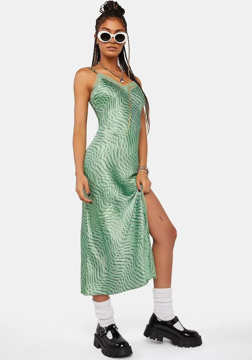 Green Wave Satin Slip Dress sold by Dolls Kill