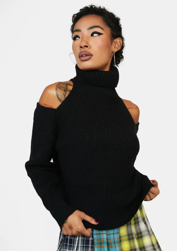 A Little Longer Cold Shoulder Sweater sold by Dolls Kill