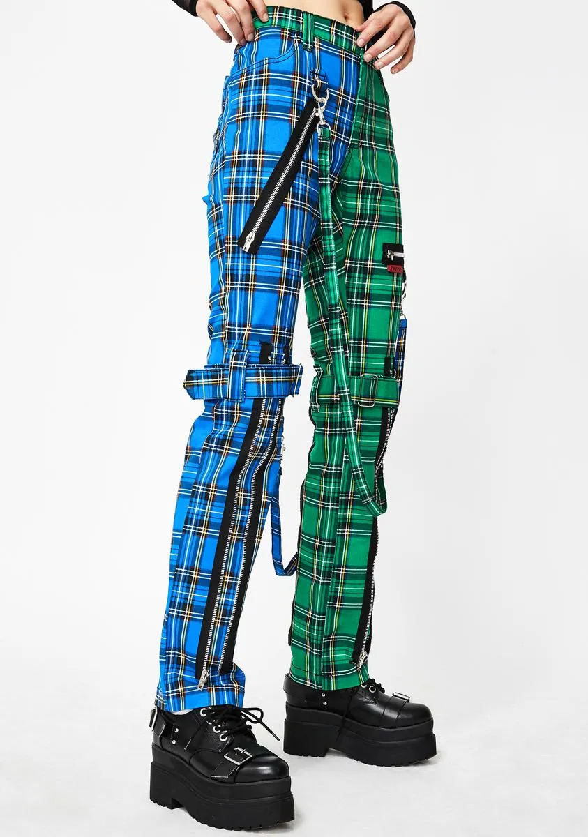 Split Leg Blue Plaid Bondage Pants sold by Dolls Kill