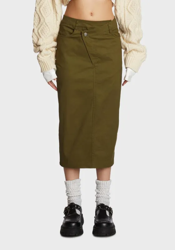 Frenemy Lunch Midi Skirt - Olive sold by Dolls Kill
