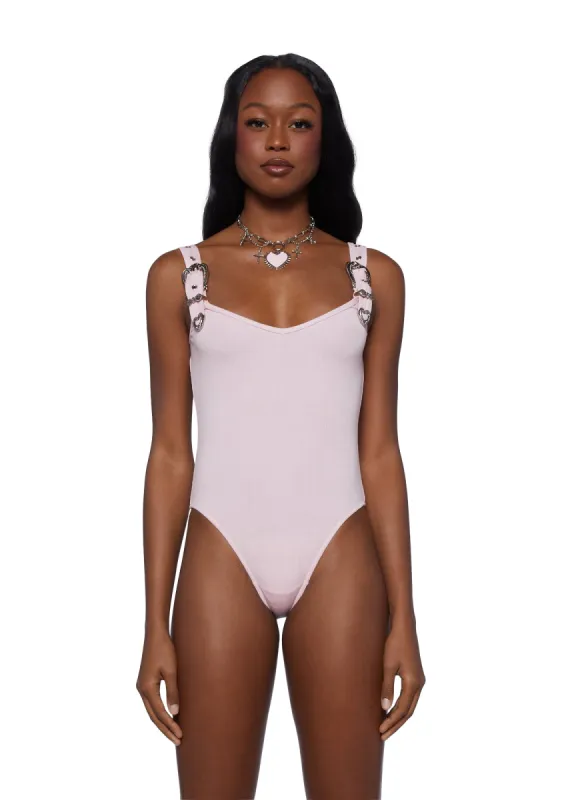Too Smitten Ribbed Bodysuit - Pink sold by Dolls Kill