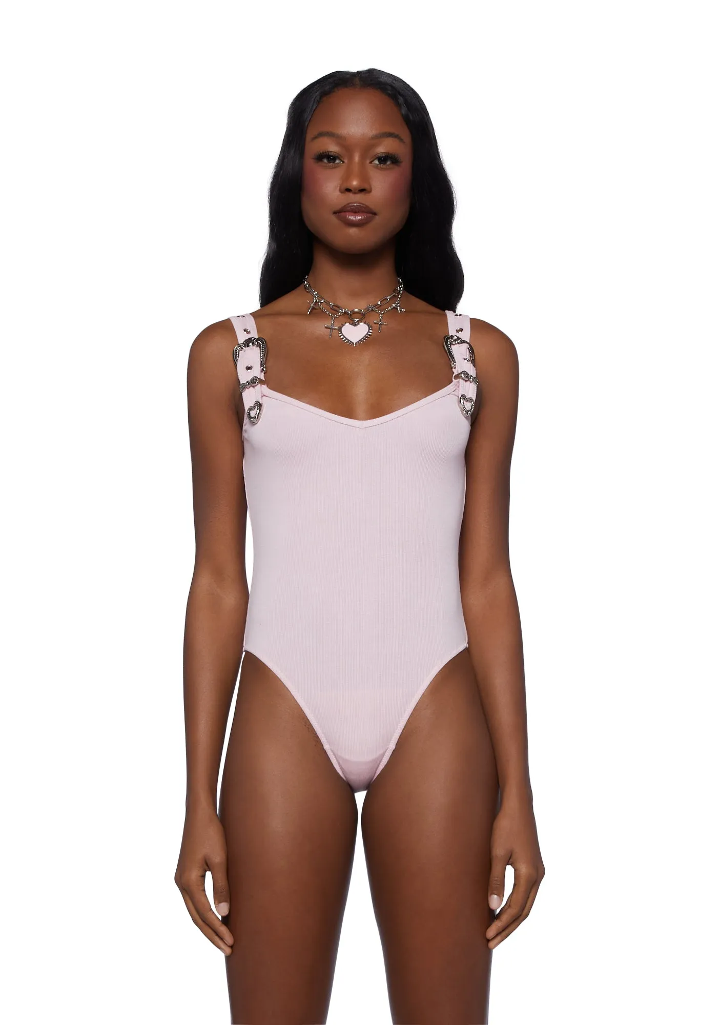 Too Smitten Ribbed Bodysuit - Pink sold by Dolls Kill
