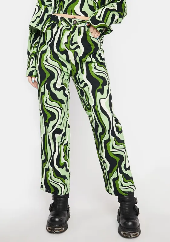Green Swirl Print Trousers sold by Dolls Kill