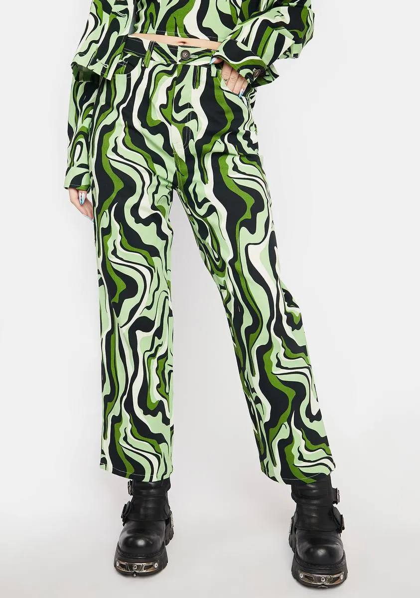 Green Swirl Print Trousers sold by Dolls Kill