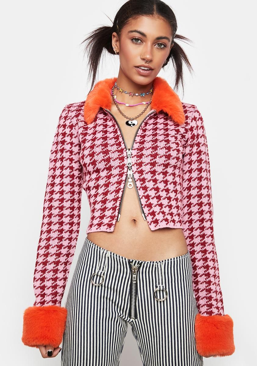 Bluster Houndstooth Cardi Top sold by Dolls Kill