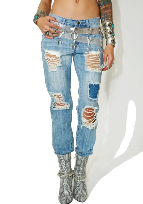 Chazz Distressed Denim Jeans sold by Dolls Kill