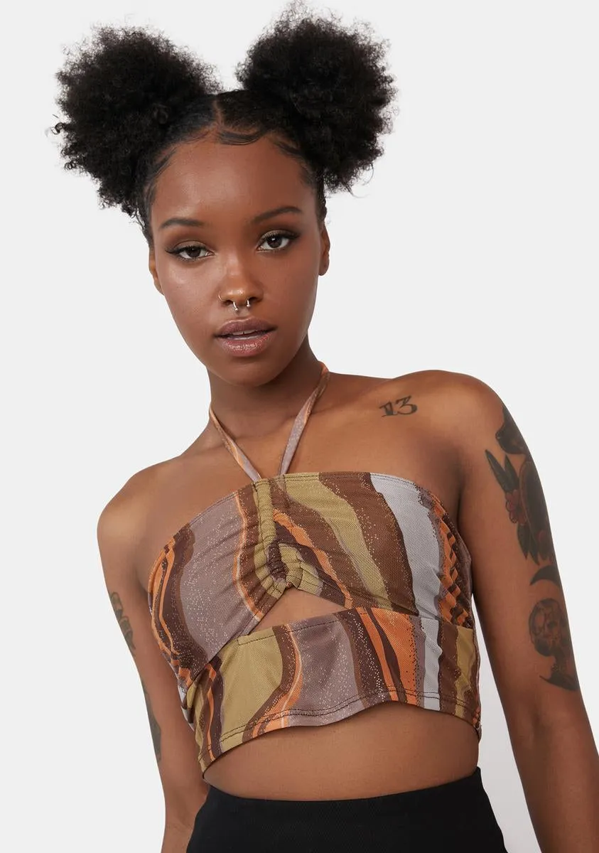 X Iris Earthy Gradient Mesh Armelle Top sold by Dolls Kill