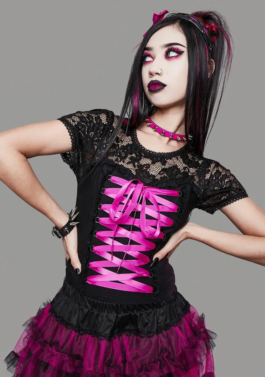 Disorderly Conduct Lace Bustier Top sold by Dolls Kill