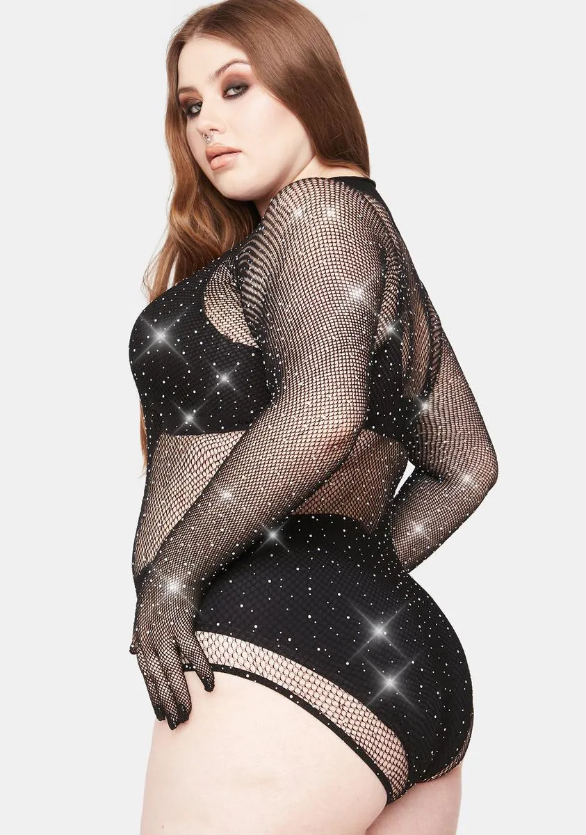 Plus Glow & Glitter Rhinestone Fishnet Bodysuit sold by Dolls Kill product image thumbnail 4