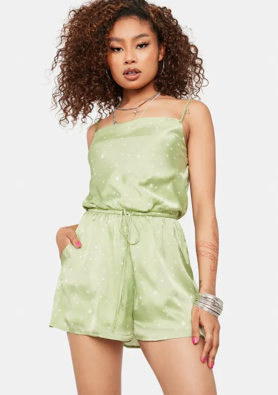Stars For Wishing Satin Romper made by Dolls Kill
