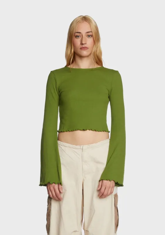 Flute Long Sleeve Crop Top - Green sold by Dolls Kill