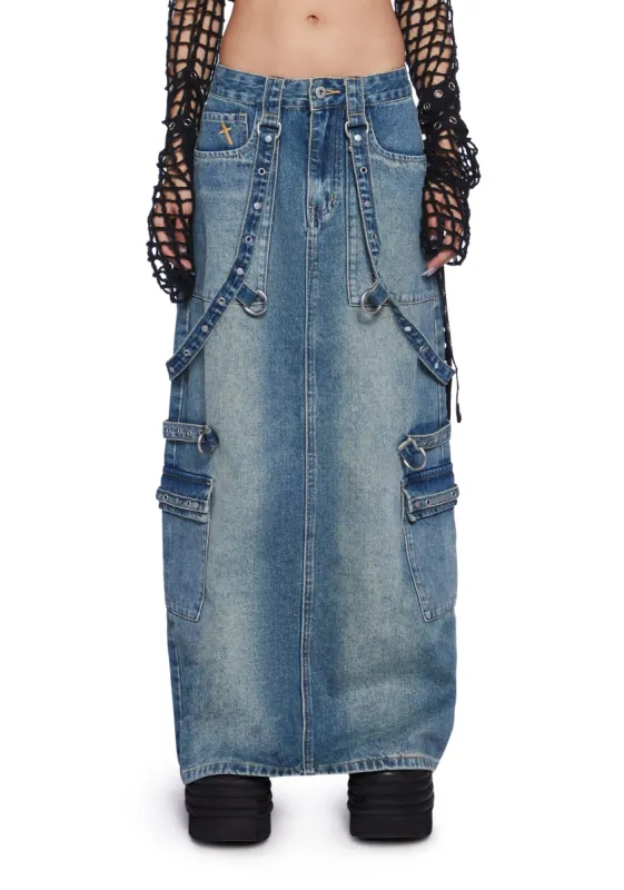 Bondage Denim Maxi Skirt - Blue sold by Dolls Kill