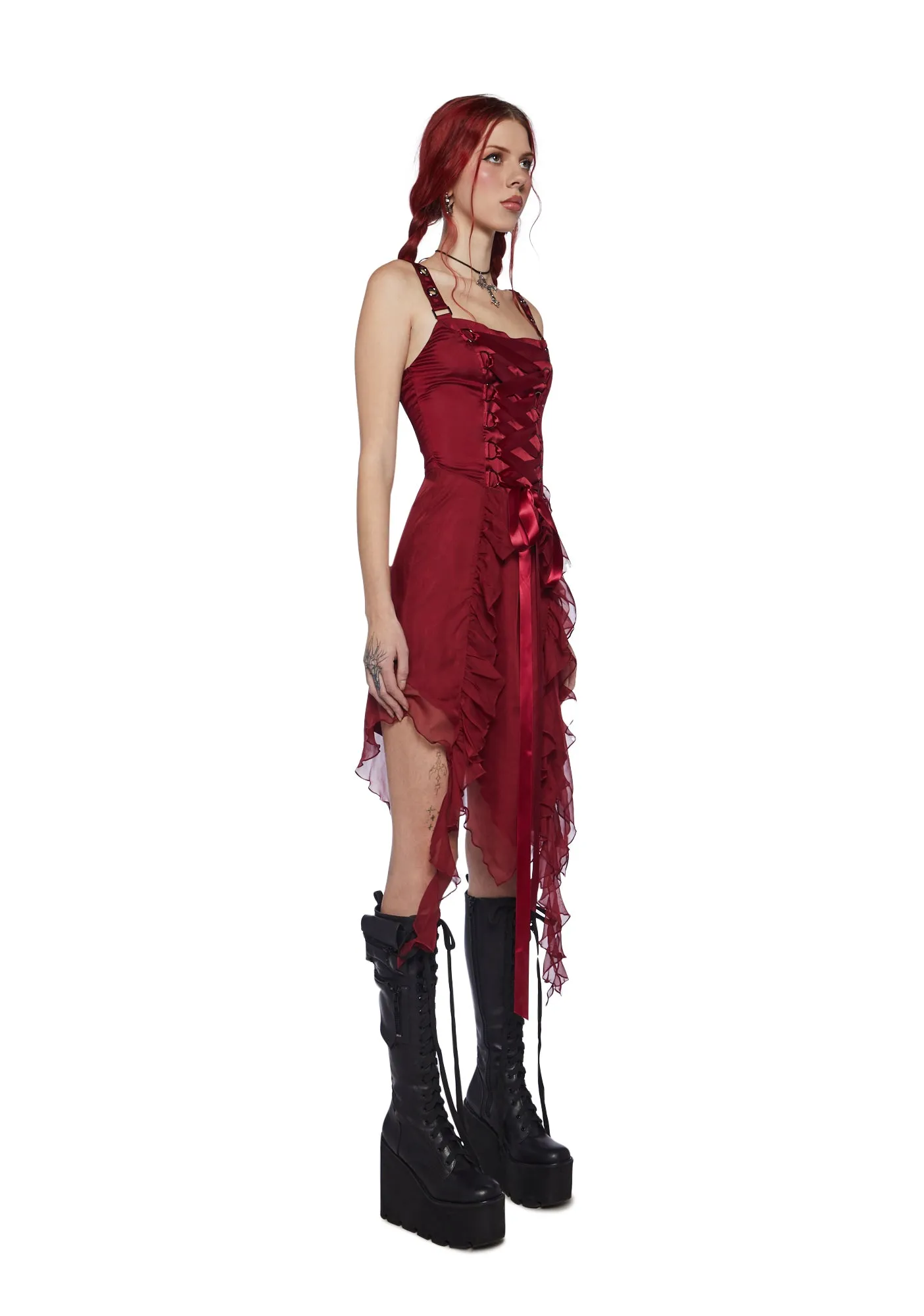 Life's No Fairytale Midi Dress - Burgundy sold by Dolls Kill product image thumbnail 3