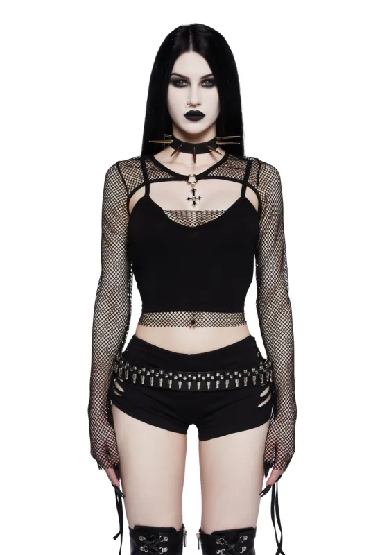 Heavy Metal Lover Fishnet Cami And Shrug Set sold by Dolls Kill
