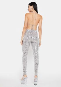 Platinum Sparkling Attitude Sequin Leggings Set sold by Dolls Kill