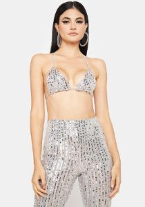Platinum Sparkling Attitude Sequin Leggings Set sold by Dolls Kill
