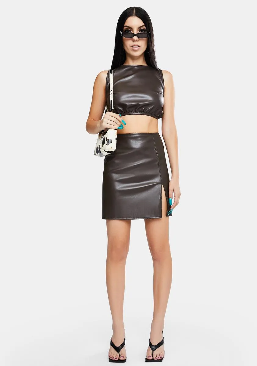 Faux Leather Dark Chocolate Sheny Mini Skirt sold by Dolls Kill product image thumbnail 3