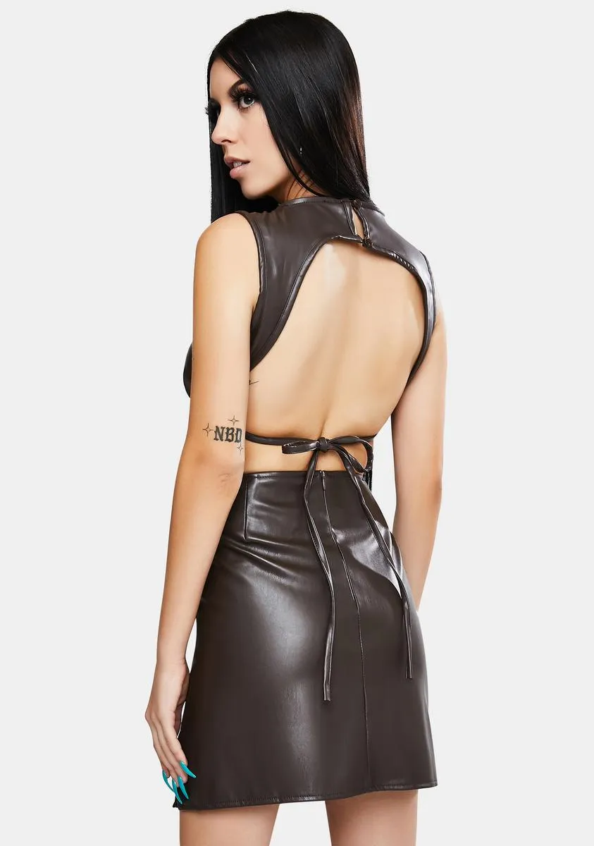 Faux Leather Dark Chocolate Sheny Mini Skirt sold by Dolls Kill product image thumbnail 4