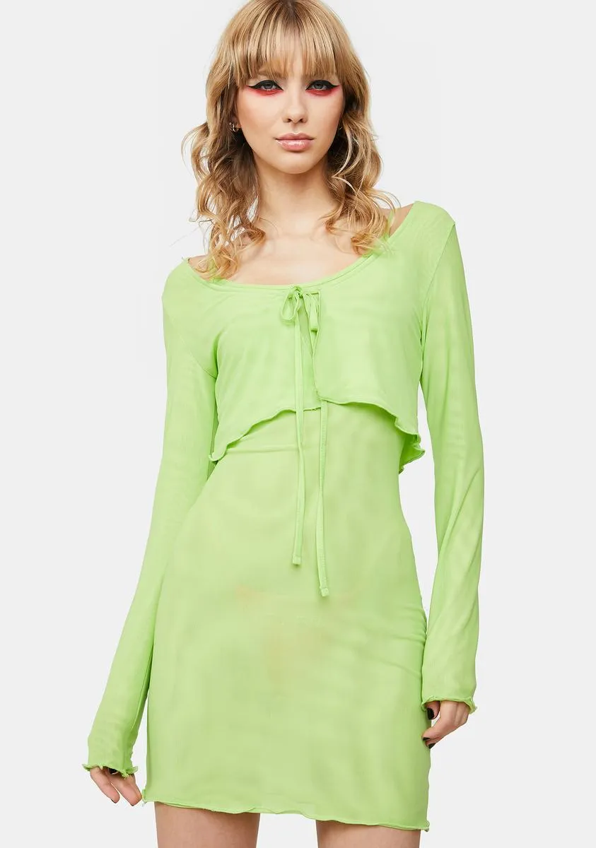 Lime Sunset Hues Mesh Cardigan Dress sold by Dolls Kill
