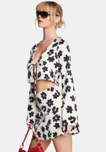 Black/Cream Floral Skirt Set sold by Dolls Kill