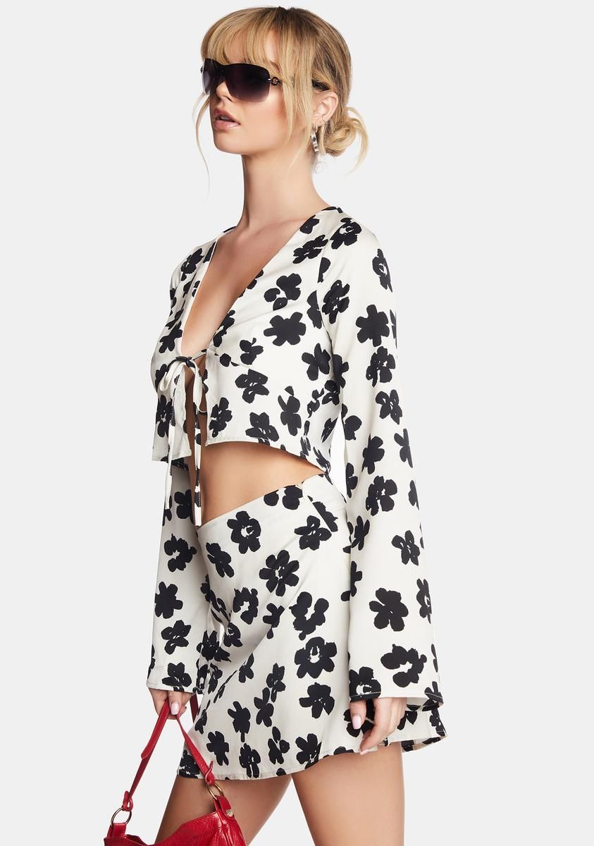 Black/Cream Floral Skirt Set sold by Dolls Kill product image thumbnail 2