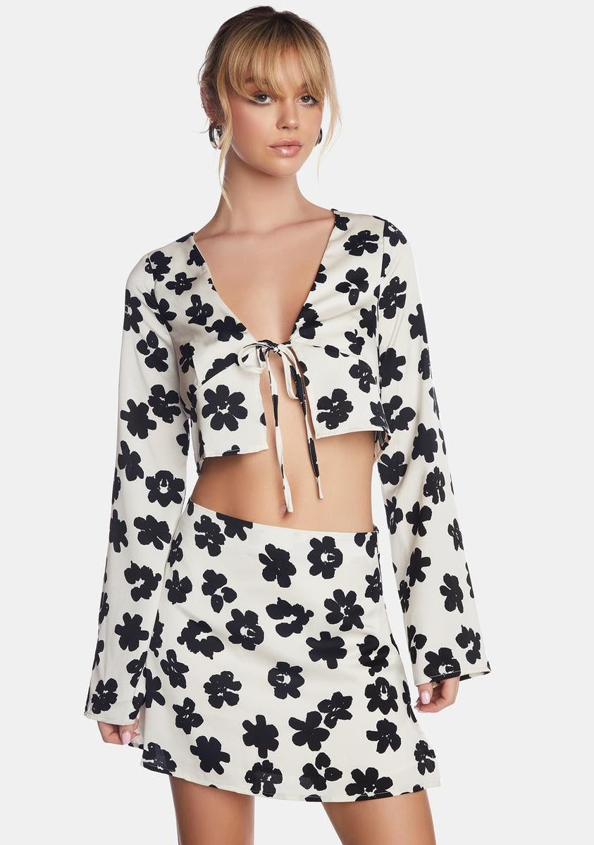 Black/Cream Floral Skirt Set sold by Dolls Kill