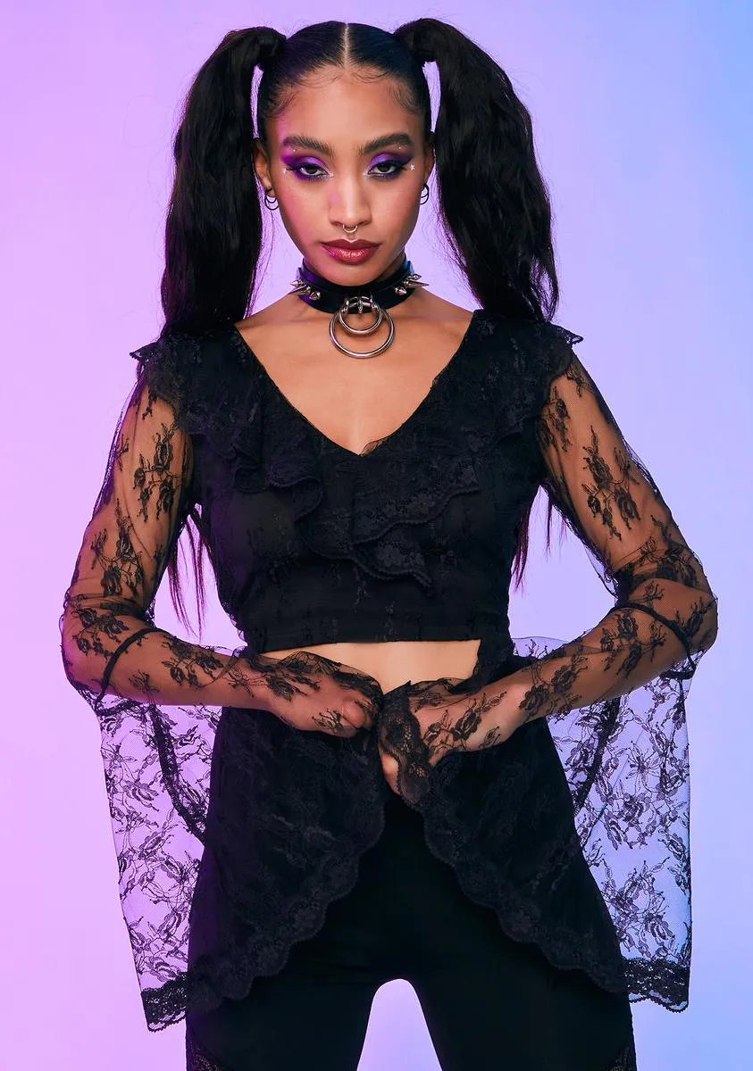 Mystical Romantic Floral Lace Ruffle Top sold by Dolls Kill