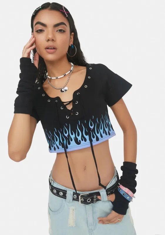 Alley Oop Lace Up Crop Tee sold by Dolls Kill