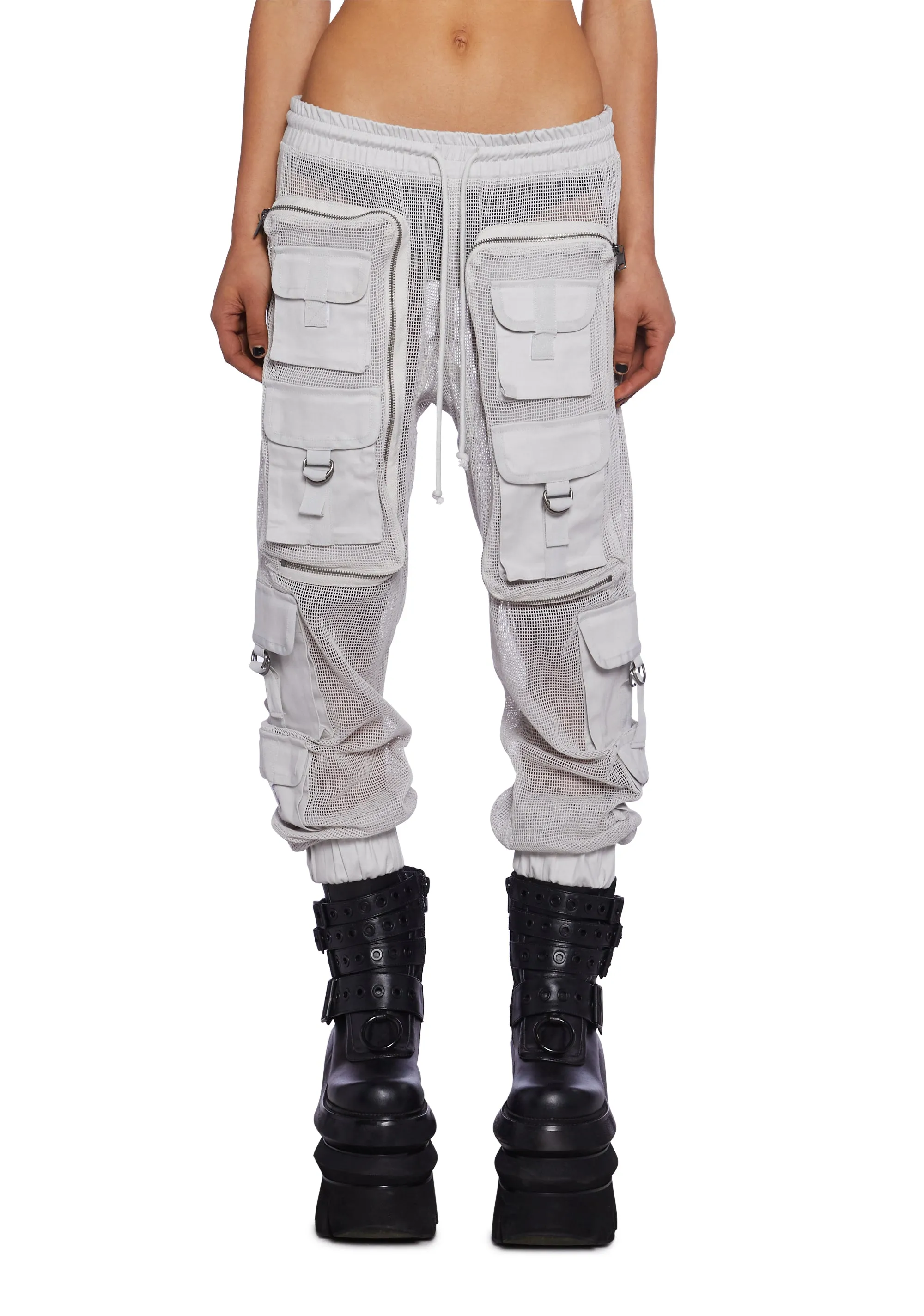 Complex Nights Fishnet Cargo Pants - Gray sold by Dolls Kill