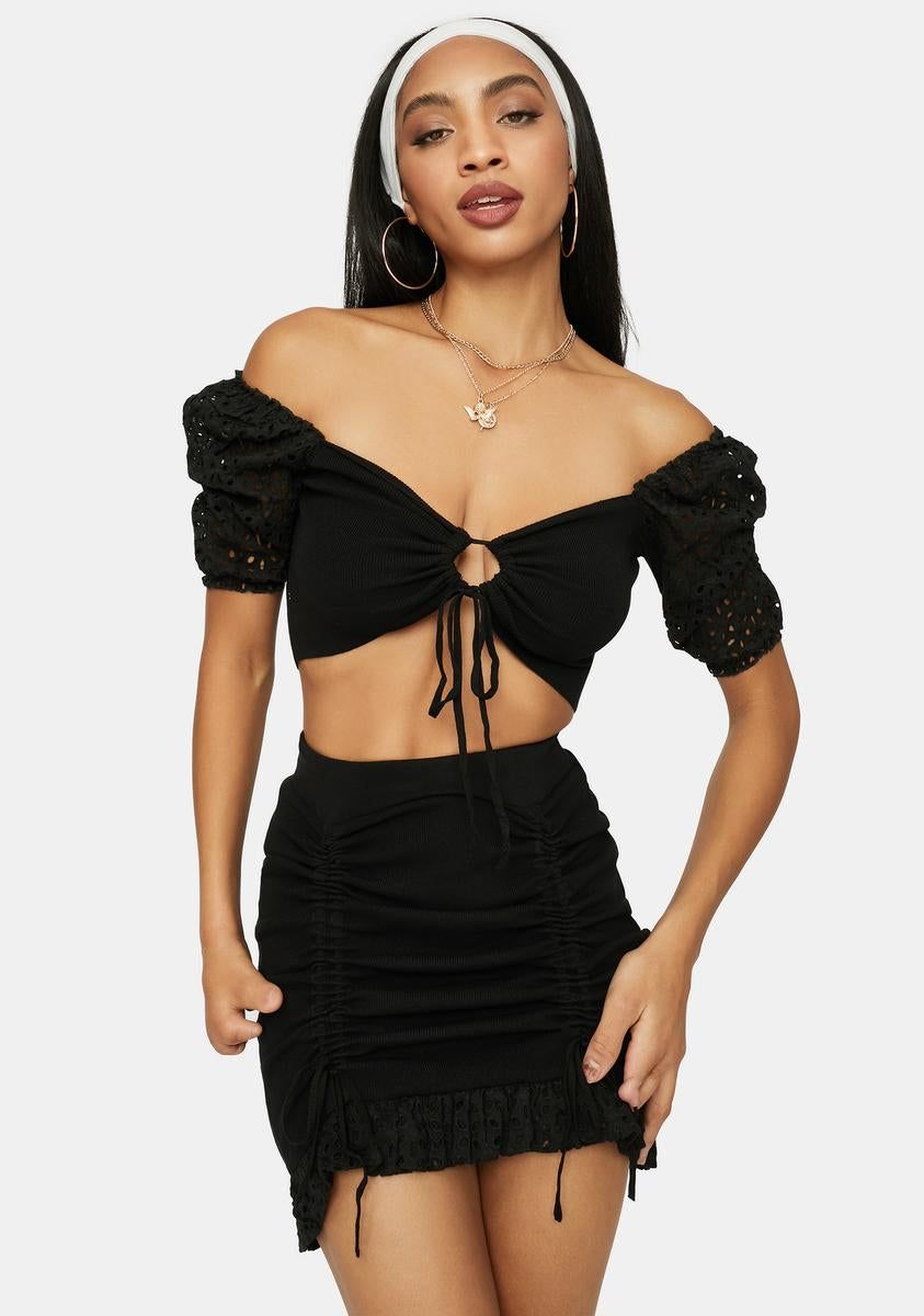 Be My Baby Puff Sleeve Eyelet Skirt Set sold by Dolls Kill