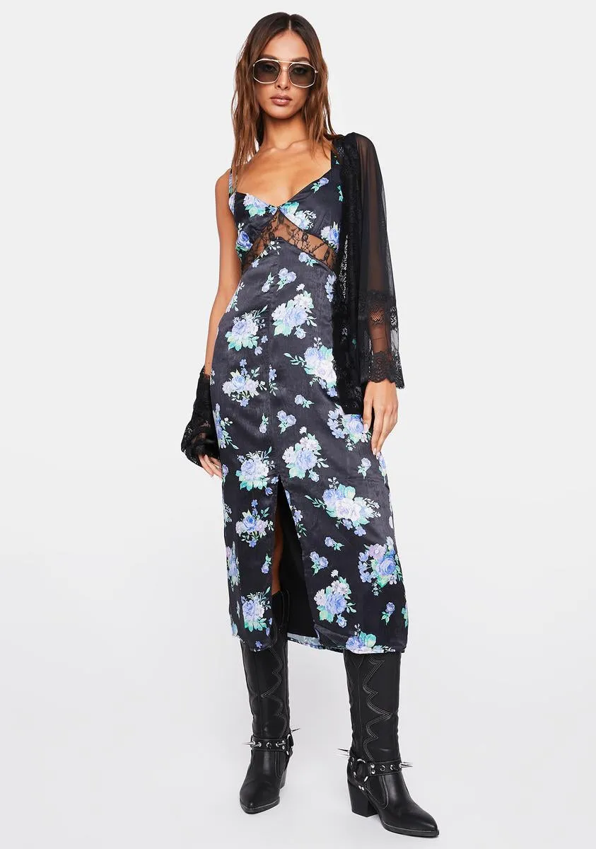 Satin Floral Slip Dress sold by Dolls Kill