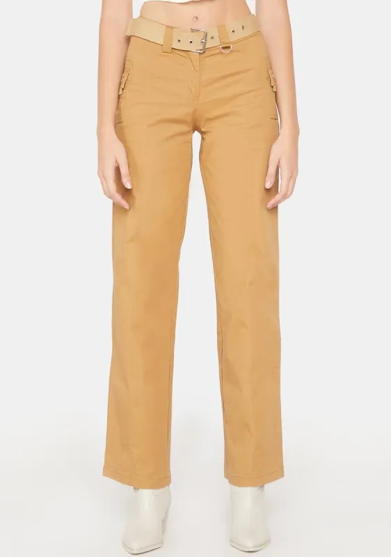 Camel Sia Low Rise Cargo Pants sold by Dolls Kill