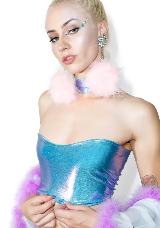 Sky Hologram Lace-Up Top sold by Dolls Kill