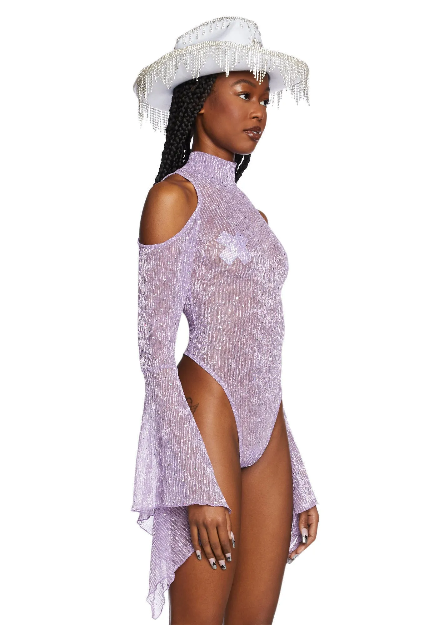 Transcendent Spectre Sequin Bodysuit - Light Purple sold by Dolls Kill product image thumbnail 3