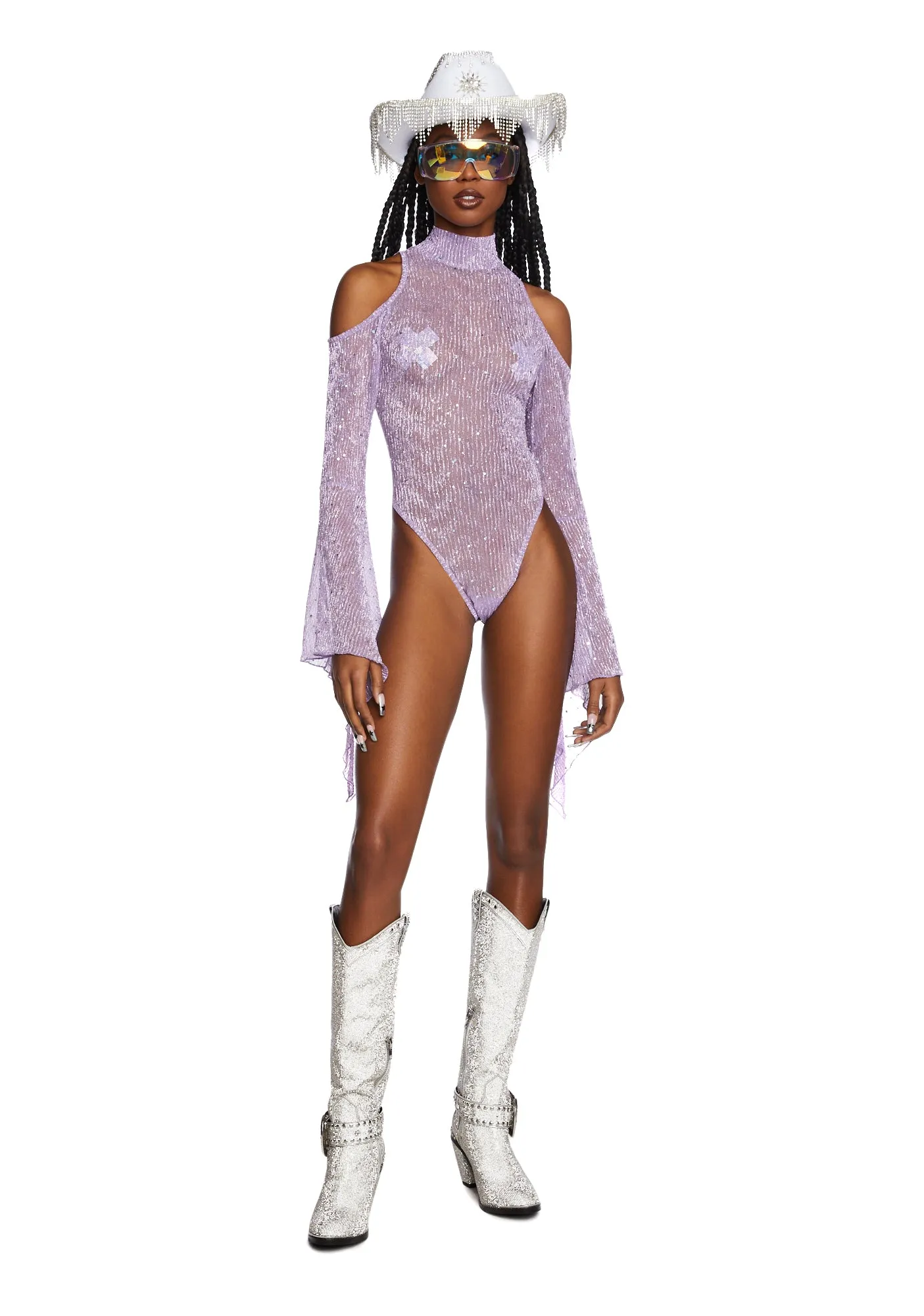 Transcendent Spectre Sequin Bodysuit - Light Purple sold by Dolls Kill product image thumbnail 2