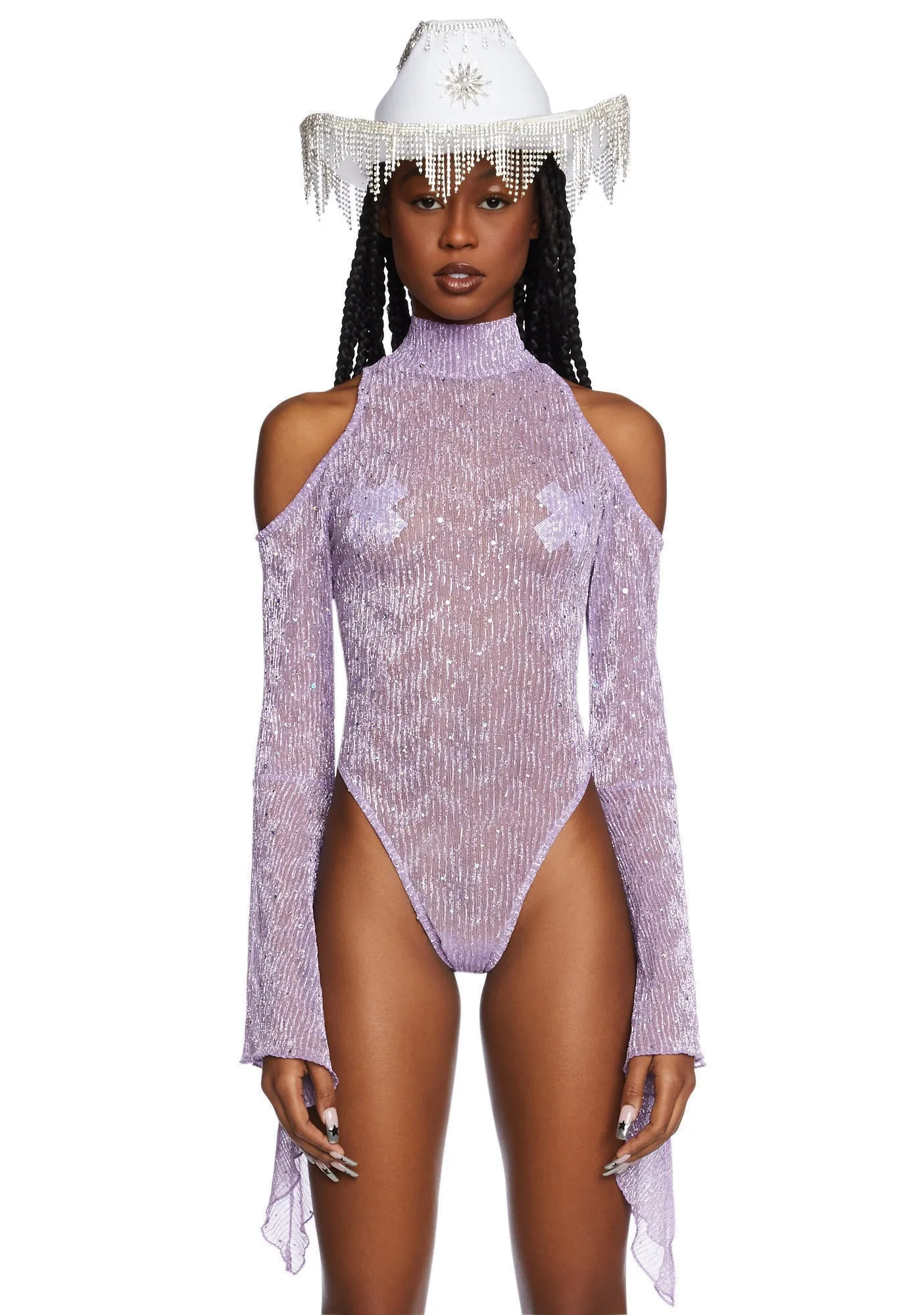 Transcendent Spectre Sequin Bodysuit - Light Purple sold by Dolls Kill