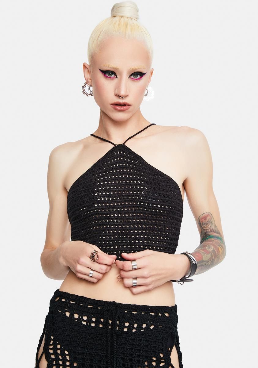 Stand Too Close Crochet Halter Top sold by Dolls Kill