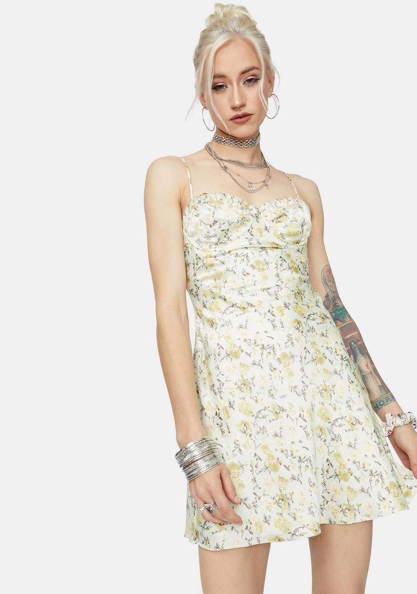 Freaky Fridays Satin Floral Mini Dress sold by Dolls Kill