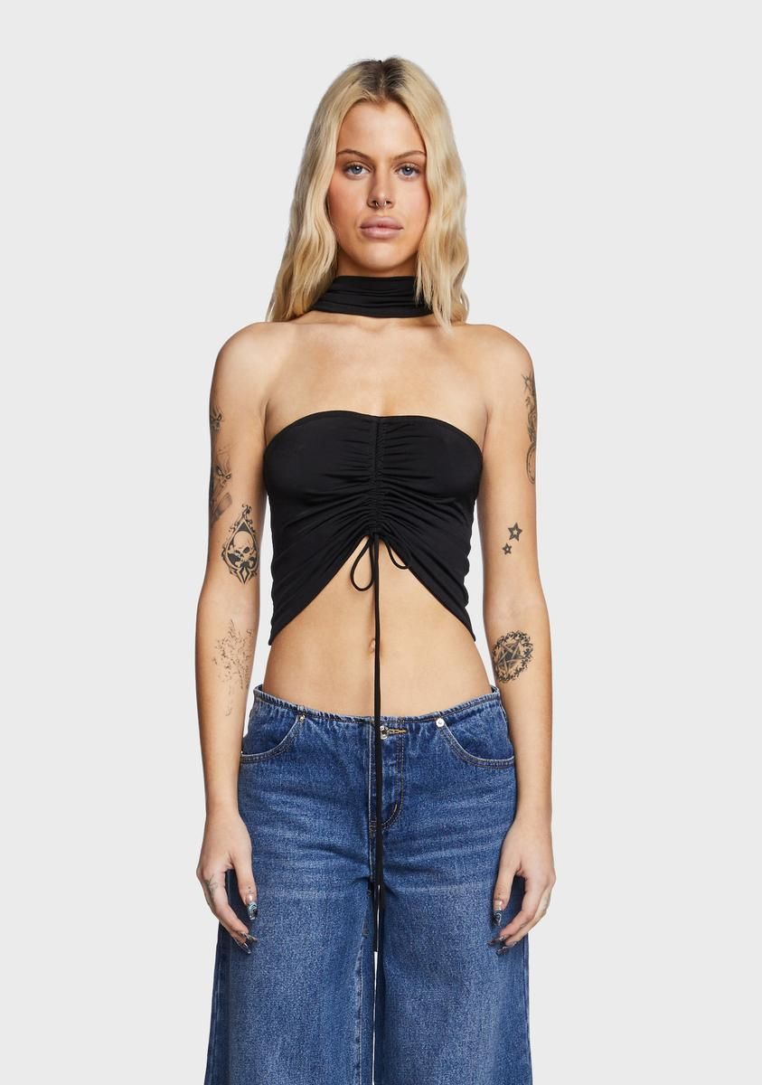 Paloma Drawstring Choker Top - Black sold by Dolls Kill
