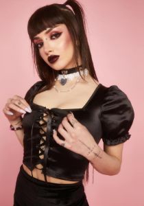 Midnight Royal Invitation Puff Sleeve Top sold by Dolls Kill