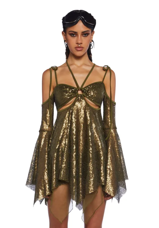 Lightning In A Bottle Mini Dress - Gold sold by Dolls Kill