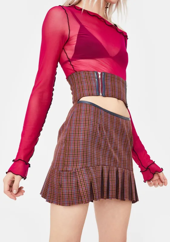 Brown Checkered Pleated Skirt sold by Dolls Kill