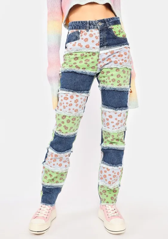 Hitch Floral Patchwork Jeans sold by Dolls Kill